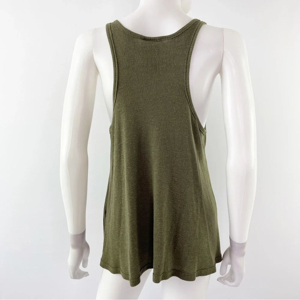 Free People Size L Hunter Green Ribbed Tank Top Sleeveless - Picture 5 of 6